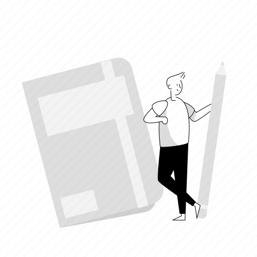 Notebook, man, monochrome illustration - Download on Iconfinder
