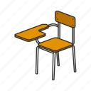 arm chair, chair, desk, furniture, school chair, school supply