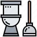 bathroom, clean, plunger, toilet, unclog