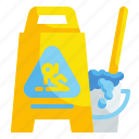 bucket, cleaning, floor, mop, signaling, warning, wet 