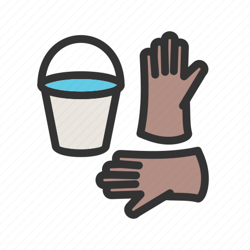 Bucket, cleaning, floor, gloves, home, water, work icon - Download on Iconfinder