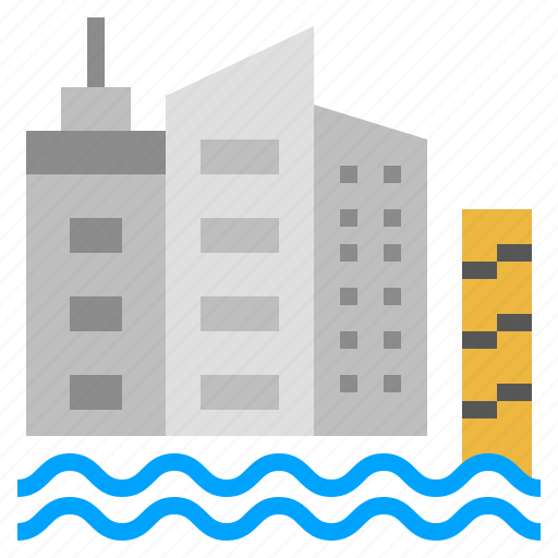Flood, urbanization, climate change, sea level rise, water disaster, urban icon - Download on Iconfinder