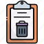 clipboard, document, trash, remove, waste, delete, garbage 