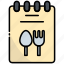 notepad, menu, food, spoon, fork, restaurant, notes 