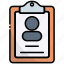 clipboard, user, person, cv, document, profile 