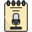 notepad, podcast, broadcasting, communication, audio, mic, microphone