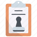 clipboard, stamp, document, report, approved, file, verified