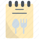 notepad, menu, food, spoon, fork, restaurant, notes