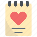 notepad, love, favorite, heart, like, document