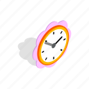 clock, daisy, dial, flower, isometric, time, watch