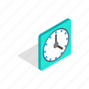 clock, isometric, minute, square, time, wall, watch