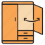 wardrobe, door, open, wooden, furniture, particle board 
