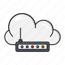 antenna, cloud, modem, router, server 