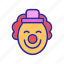 cap, circus, clown, happy, head, small, smiling 
