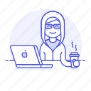 chillout, coder, coding, coffee, developer, female, hacker, half, hoodie, laptop, malware