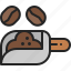 scoop, coffee, bean, spoon, utensil, metal, tool 