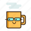 beverage, coffee, glasses, hot, mug, nerd, tea 