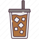 iced, coffee, cafe, cold, drink, mug, straw, ice, cubes