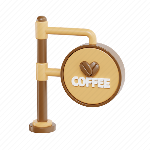 Coffee signboard, signboard, sign, navigation, coffee shop, hanging board, direction board 3D illustration - Download on Iconfinder