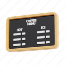 coffee menu board, cafe, sign, coffee, beverage