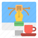 business, coffee, computer, cup, path, pen, vector