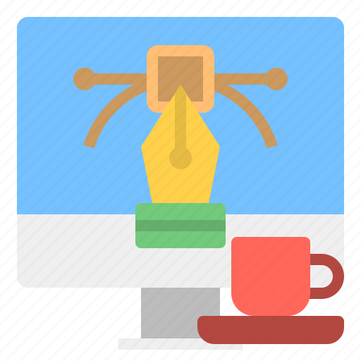 Business, coffee, computer, cup, path, pen, vector icon - Download on Iconfinder