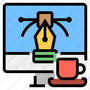 business, coffee, computer, cup, path, shop, vector
