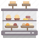 food, showcase, pies, bakery, cakes