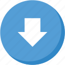 arrow, circle, direction, down, download, lightblue, navigation