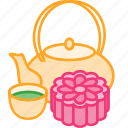 autumn, cup, festival, mid, mooncake, pot, tea
