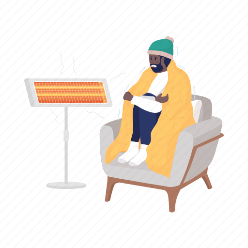 Freezing man, warming up, man with blanket, heater icon - Download on Iconfinder