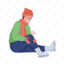 winter trauma, sitting on ground, injured child, crying boy