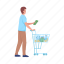 man with cart, holding money, guy shopping, man with trolley