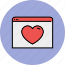browser, communication, favourite, heart, internet, window