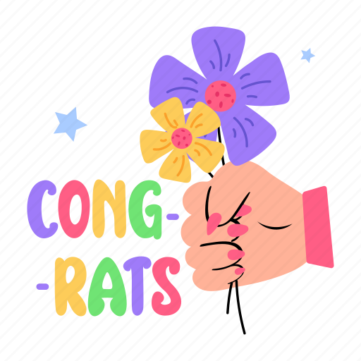 Giving flowers, congrats, congrats word, typography words, typography letters sticker - Download on Iconfinder