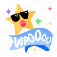 wao word, star emoji, star emoticon, typography letters, cool emoji 