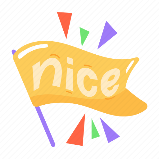 Nice, nice word, typography word, flag, achievement sticker - Download on Iconfinder
