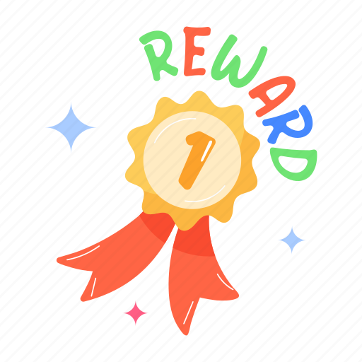 Reward, badge, ribbon badge, prize, winning reward sticker - Download on Iconfinder