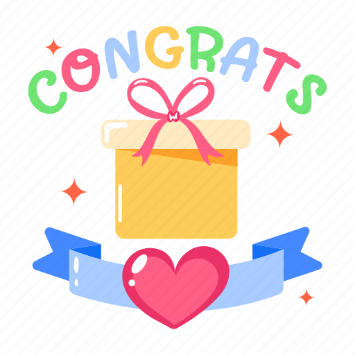 Congratulations gift, surprise gift, present box, congrats, gift box sticker - Download on Iconfinder