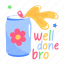 soda can, well done, appreciation, juice can, typography words