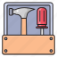 drawer, equipment, hammer, screwdriver, toolsbox 