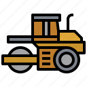 bulldozer, car, construction, roller, transportation, truck, vibratory