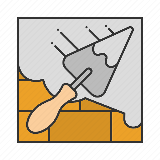 Brick wall, construction, putty knife, shovel, spatula, triangular icon - Download on Iconfinder