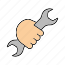 crescent, double, hand, open-end, spanner, tool, wrench