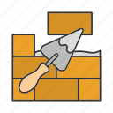 brick wall, construction, putty knife, shovel, spatula, triangular