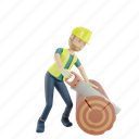 3d render, illustration, construction worker, isolated, saw, tree, pose, labor 