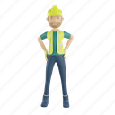 3d render, illustration, construction worker, isolated, pose, element, labor 