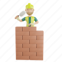 3d render, illustration, construction worker, isolated, bricks, build, house, building, construction 