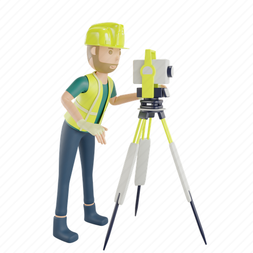 3d render, illustration, construction worker, measure, total station, land, isolated 3D illustration - Download on Iconfinder