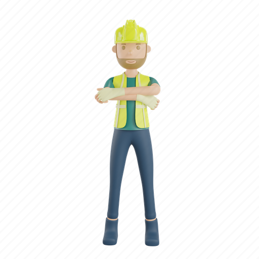 3d render, illustration, construction worker, isolated, pose, element, labor 3D illustration - Download on Iconfinder